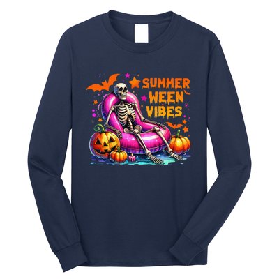 Halloween Summer Ween Vibes Summer Vacation Skeleton Float Long Sleeve Shirt