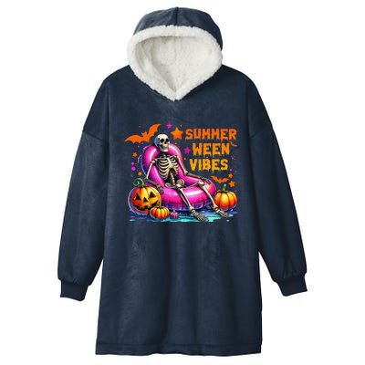 Halloween Summer Ween Vibes Summer Vacation Skeleton Float Hooded Wearable Blanket