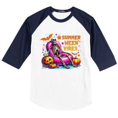 Halloween Summer Ween Vibes Summer Vacation Skeleton Float Baseball Sleeve Shirt