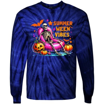 Halloween Summer Ween Vibes Summer Vacation Skeleton Float Tie-Dye Long Sleeve Shirt