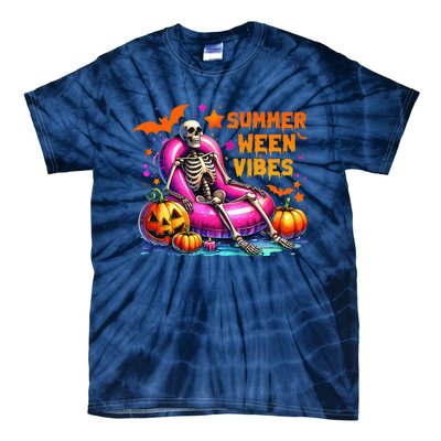 Halloween Summer Ween Vibes Summer Vacation Skeleton Float Tie-Dye T-Shirt