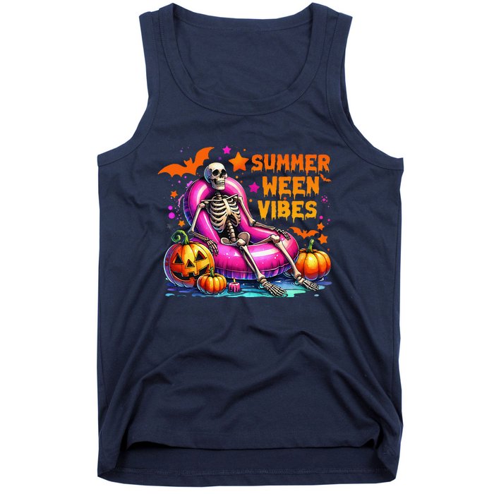 Halloween Summer Ween Vibes Summer Vacation Skeleton Float Tank Top