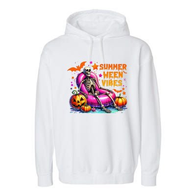 Halloween Summer Ween Vibes Summer Vacation Skeleton Float Garment-Dyed Fleece Hoodie