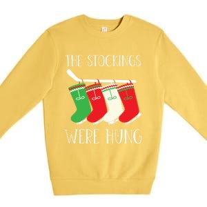 Hockey Sticks Were Hung Santa Ice Hockey Game Lover Xmas Gift Premium Crewneck Sweatshirt