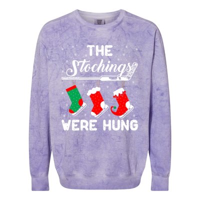 Hockey Sticks Were Hung Santa Ice Hockey Game Lover Xmas Funny Gift Colorblast Crewneck Sweatshirt