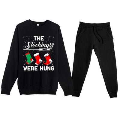 Hockey Sticks Were Hung Santa Ice Hockey Game Lover Xmas Funny Gift Premium Crewneck Sweatsuit Set