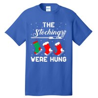 Hockey Sticks Were Hung Santa Ice Hockey Game Lover Xmas Funny Gift Tall T-Shirt