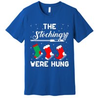 Hockey Sticks Were Hung Santa Ice Hockey Game Lover Xmas Funny Gift Premium T-Shirt