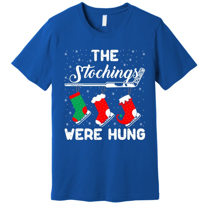 Hockey Sticks Were Hung Santa Ice Hockey Game Lover Xmas Funny Gift Premium T-Shirt