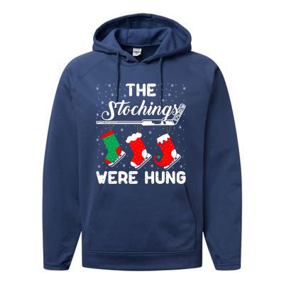 Hockey Sticks Were Hung Santa Ice Hockey Game Lover Xmas Funny Gift Performance Fleece Hoodie