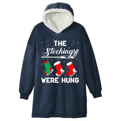 Hockey Sticks Were Hung Santa Ice Hockey Game Lover Xmas Funny Gift Hooded Wearable Blanket