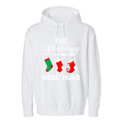 Hockey Sticks Were Hung Santa Ice Hockey Game Lover Xmas Funny Gift Garment-Dyed Fleece Hoodie