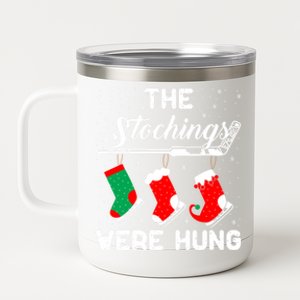 Hockey Sticks Were Hung Santa Ice Hockey Game Lover Xmas Funny Gift 12 oz Stainless Steel Tumbler Cup