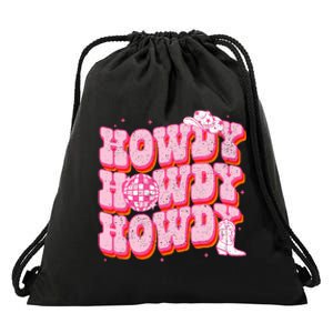 Howdy Southern Western Girl Country Rodeo Pink Cowgirl Disco Drawstring Bag