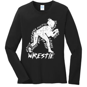 High School Wrestling Mom Dad Gift for Wrestling  Ladies Long Sleeve Shirt