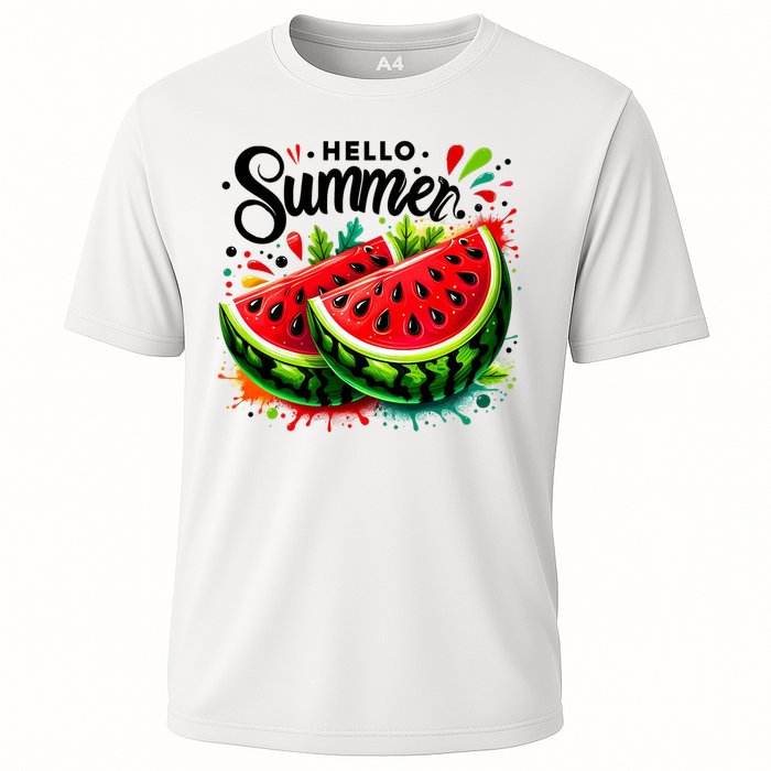 Hello Summer Watermelon Sublimation Cooling Performance Crew T-Shirt