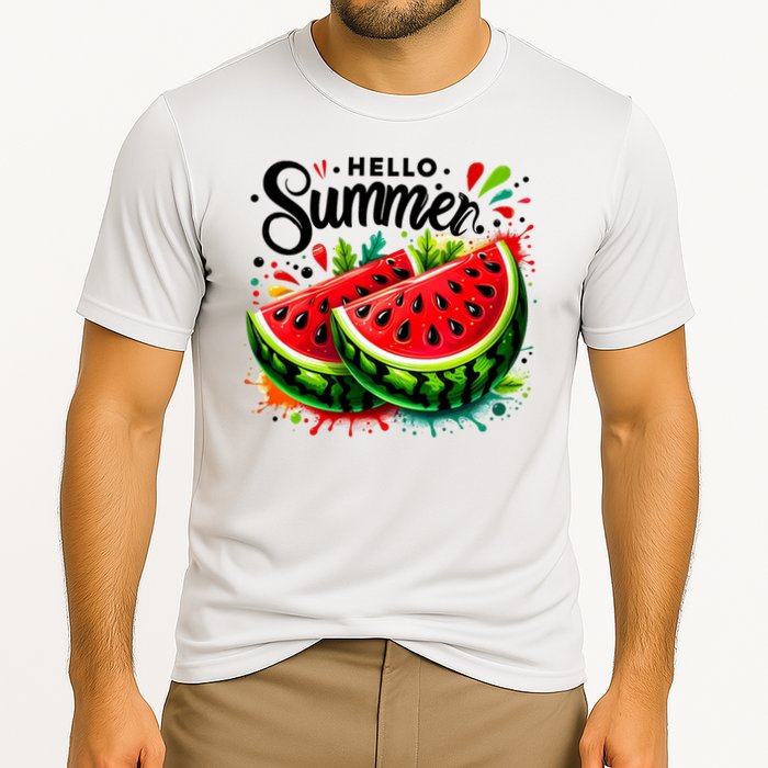 Hello Summer Watermelon Sublimation Cooling Performance Crew T-Shirt