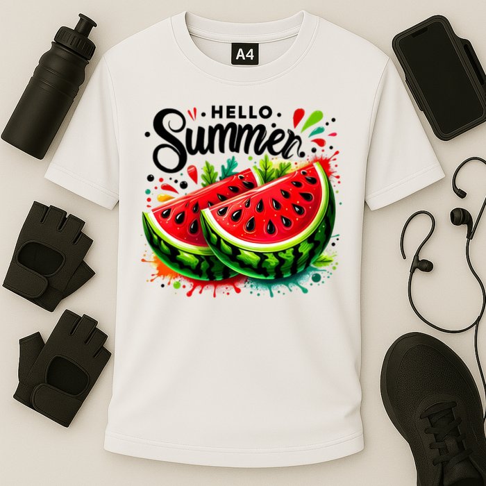 Hello Summer Watermelon Sublimation Cooling Performance Crew T-Shirt