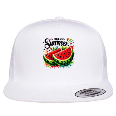 Hello Summer Watermelon Sublimation Flat Bill Trucker Hat