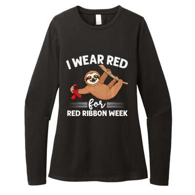 Hanging Sloth We Wear Red For Red Ribbon Week Awareness Womens CVC Long Sleeve Shirt