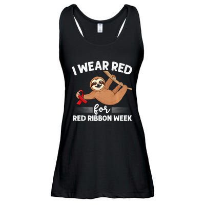 Hanging Sloth We Wear Red For Red Ribbon Week Awareness Ladies Essential Flowy Tank