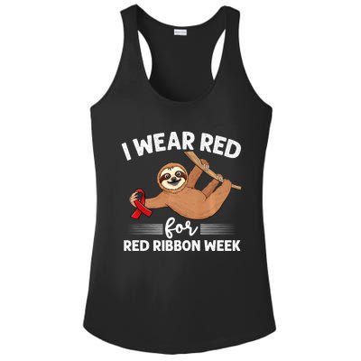 Hanging Sloth We Wear Red For Red Ribbon Week Awareness Ladies PosiCharge Competitor Racerback Tank