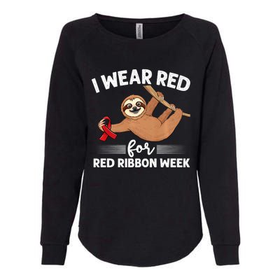 Hanging Sloth We Wear Red For Red Ribbon Week Awareness Womens California Wash Sweatshirt