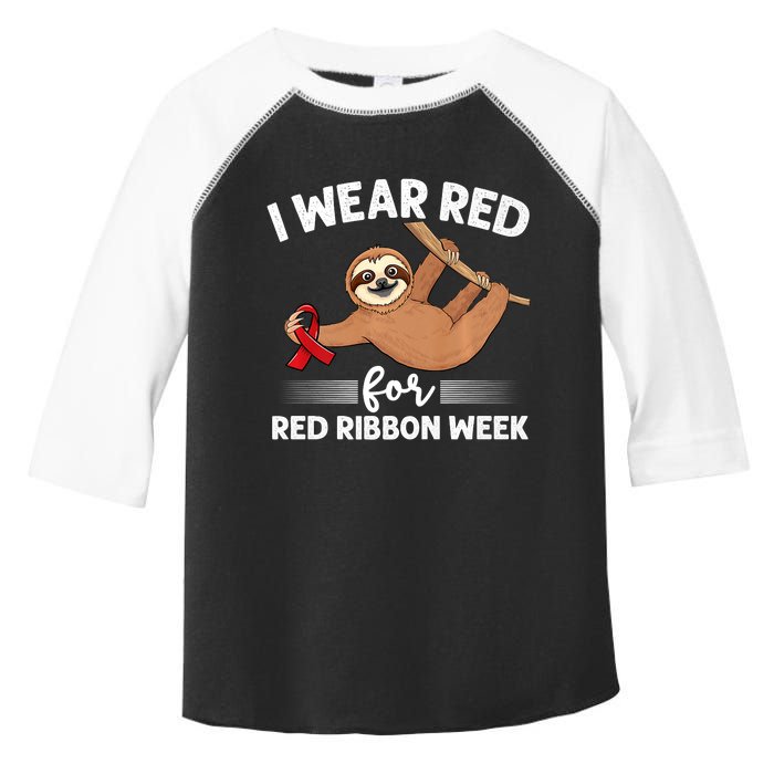 Hanging Sloth We Wear Red For Red Ribbon Week Awareness Toddler Fine Jersey T-Shirt