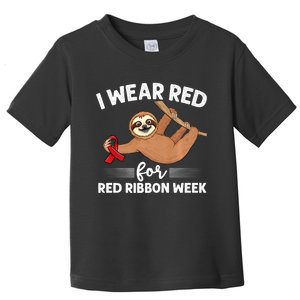 Hanging Sloth We Wear Red For Red Ribbon Week Awareness Toddler T-Shirt