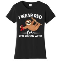 Hanging Sloth We Wear Red For Red Ribbon Week Awareness Women's T-Shirt