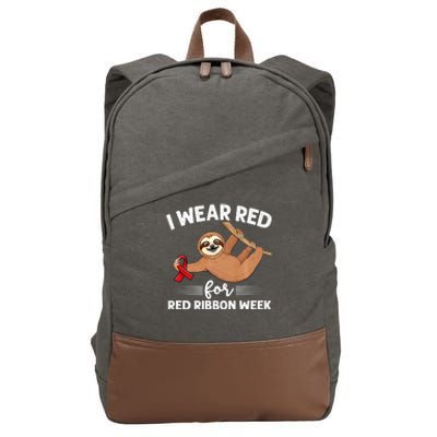 Hanging Sloth We Wear Red For Red Ribbon Week Awareness Cotton Canvas Backpack