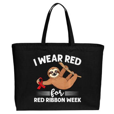 Hanging Sloth We Wear Red For Red Ribbon Week Awareness Cotton Canvas Jumbo Tote