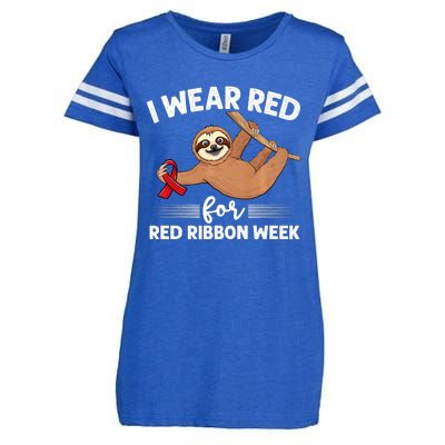 Hanging Sloth We Wear Red For Red Ribbon Week Awareness Enza Ladies Jersey Football T-Shirt