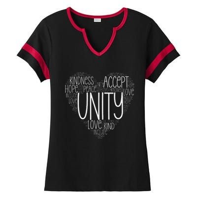 Heart Shaped Words Of Unity Anti Bullying Orange Ladies Halftime Notch Neck Tee