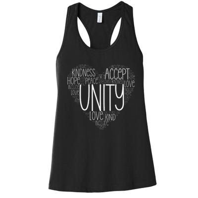 Heart Shaped Words Of Unity Anti Bullying Orange Women's Racerback Tank