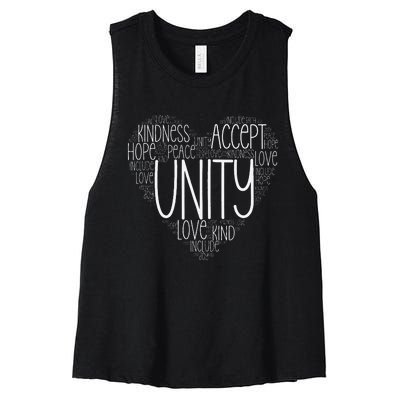 Heart Shaped Words Of Unity Anti Bullying Orange Women's Racerback Cropped Tank