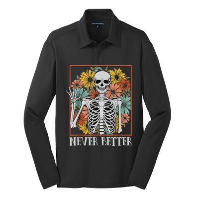 Halloween Shirts Wo Never Better Skeleton Floral Skull Silk Touch Performance Long Sleeve Polo