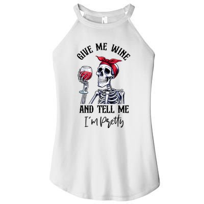 Halloween Skeleton With Red Wine Wine Glass Funny Halloween Women’s Perfect Tri Rocker Tank