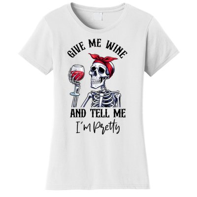 Halloween Skeleton With Red Wine Wine Glass Funny Halloween Women's T-Shirt