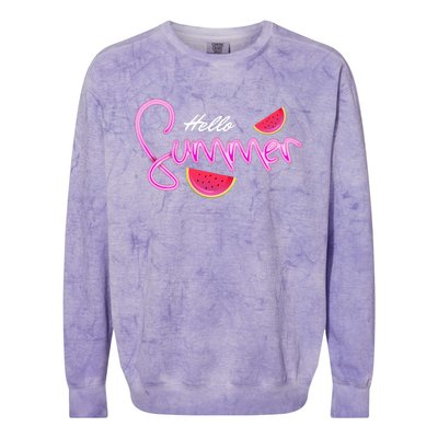 Hello Summer Watermelon Retro Colorblast Crewneck Sweatshirt