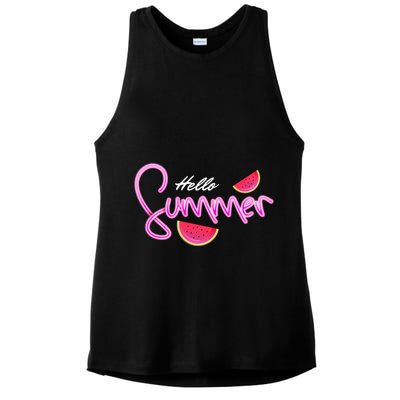 Hello Summer Watermelon Retro Ladies PosiCharge Tri-Blend Wicking Tank