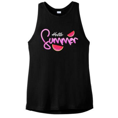 Hello Summer Watermelon Retro Ladies PosiCharge Tri-Blend Wicking Tank