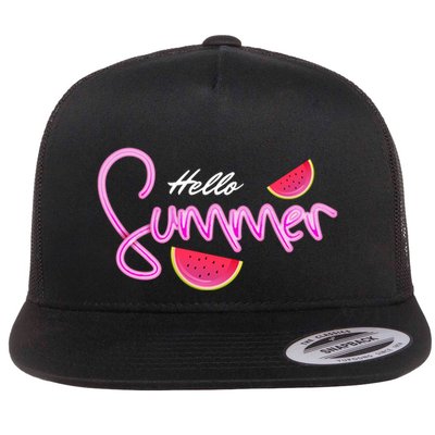 Hello Summer Watermelon Retro Flat Bill Trucker Hat