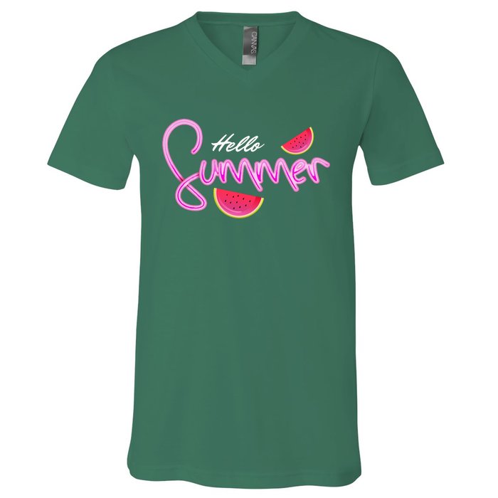 Hello Summer Watermelon Retro V-Neck T-Shirt