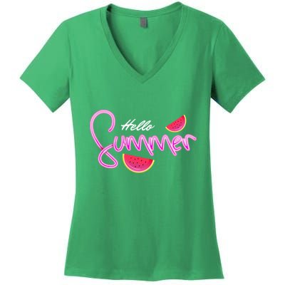 Hello Summer Watermelon Retro Women's V-Neck T-Shirt