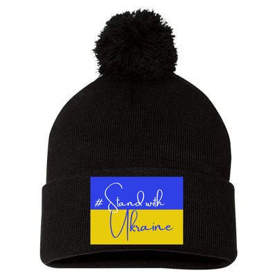 Hashtag Stand With Ukraine Flag Pom Pom 12in Knit Beanie