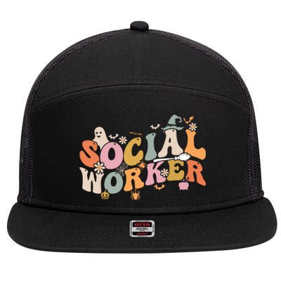 Halloween Social Worker Spooky Ghost Spooky Season 7 Panel Mesh Trucker Snapback Hat