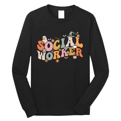 Halloween Social Worker Spooky Ghost Spooky Season Long Sleeve Shirt