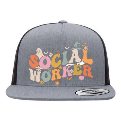 Halloween Social Worker Spooky Ghost Spooky Season Flat Bill Trucker Hat