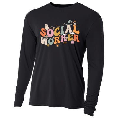 Halloween Social Worker Spooky Ghost Spooky Season Cooling Performance Long Sleeve Crew